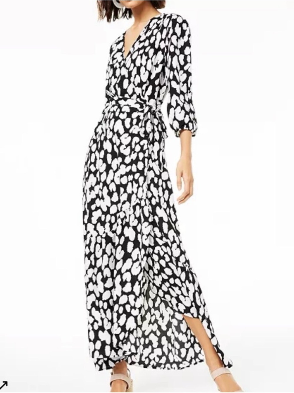 Bar III Black and White Spotted Tie-Waist Maxi Dress